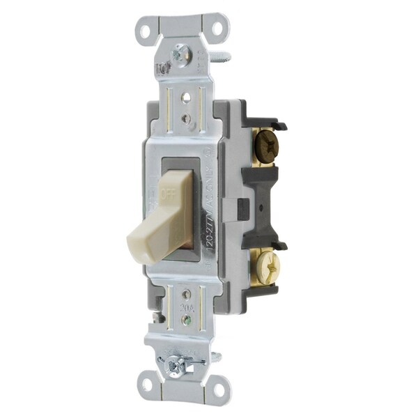 Toggle Switch, General Purpose AC, Three Way, 20A 120/277V AC, Side Wired Only, Ivory